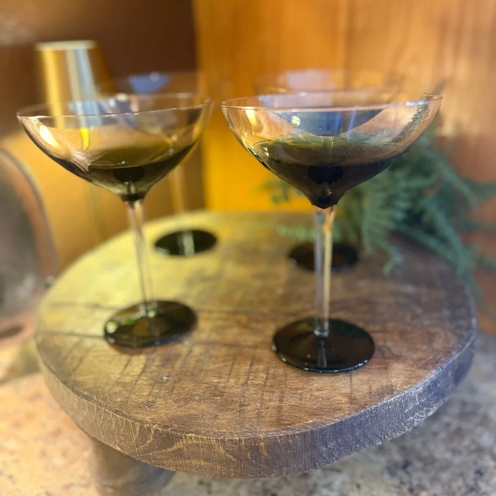 Pier 1 Imports Elemental Green Martini Glasses– Large Coupe Cocktail Glasses (4)